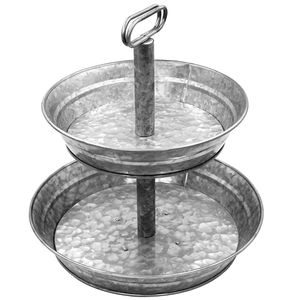 Soporte de Servicio Galvanizado de 3 Niveles al por Mayor, Bandeja Rústica de Metal para Pasteles y Postres con Asa de Cuerda, Estilo Rústico Duradero - Product Image 1