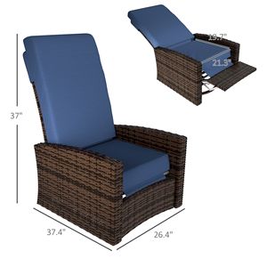 Sedia Reclinabile Girevole da Esterno in Blu Scuro, Rotazione a 360 Gradi, Cuscini Resistenti all'Acqua con Poggiapiedi Sollevabile in Vimini - Product Image 3