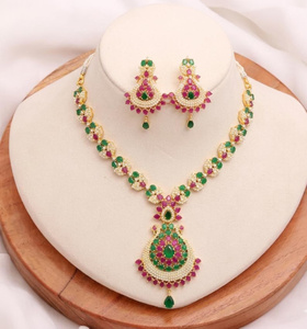 RAY FINE ORNATES <b>Ruby</b> Pearl Imitation Long <b>Necklace</b> Set 22K Gold Plated Vintage Bridal Jewelry Traditional Indian Wedding - Product Image 1