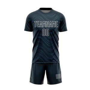 Conjunto de Uniforme de Fútbol Sublimado con Patrón de Ondas Azul Marino Personalizable, Jersey de Fútbol Transpirable de Secado Rápido con Nombre y Número del Equipo - Product Image 2
