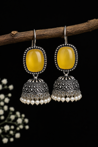 Pendientes Jhumka de Plata Oxidada con Circonitas Engastadas en Bisel de Latón para Mujer, Precio al por Mayor para Proveedores - Product Image 5