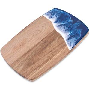 Tabla de Cortar de Madera de Acacia con Diseño de Resina Epoxi con Ondas Oceánicas, Plato Rectangular para Servir - Product Image 1