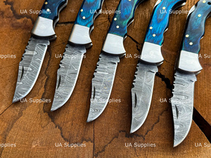 UA Supplies Industrial Grade Outdoor Sports Damascus Steel Pocket Folder Knife Wood Handle Hand Forged Back <b>Lock</b> Razor Sharp OEM - Product Image 4