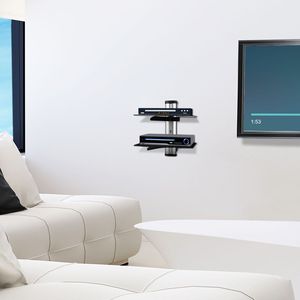 Étagère murale double à 2 niveaux en verre pour lecteurs DVD, décodeurs et accessoires TV - Product Image 2