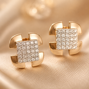 Luxury 14K Gold <b>Square</b> Stud <b>Earrings</b> with Sparkling <b>Diamond</b> Elegant Bridal Party Wear Jewelry for Women - Product Image 1