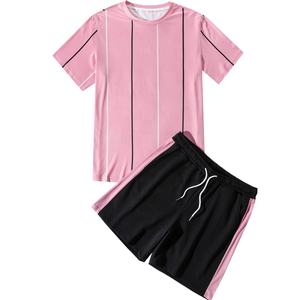 Conjunto de camiseta y pantalón corto con estampado a rayas para hombre, chándal personalizado Unisex, ropa de calle de dos piezas, OEM - Product Image 1