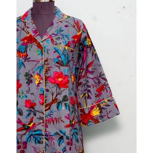 Luxury Indian Cotton Digital Printed Floral Pattern Evening Bridal Turn-down Collar 3/4Sleeve Midi Long Shirt <b>Dress</b> Women - Product Image 2