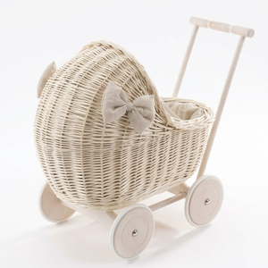 Poussette de poupée en rotin tressé de haute qualité pour enfants, ensemble de poussettes mignonnes faites à la main, jouet de décoration pour chambre de bébé et école pour enfants - Product Image 2