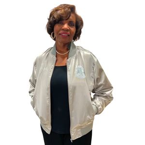 Silver Satin <b>Jacket</b> Women Bomber Style Lightweight Fashion Outerwear Elegant Casual <b>Jacket</b> with Smooth Shiny Finish - Product Image 1