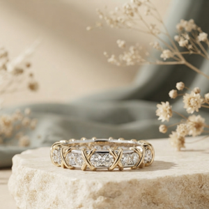 Custom Two Tone Gold Moissanite Full Eternity <b>Ring</b> Designer X <b>Cross</b> Design Luxury Wedding Band Wholesale - Product Image 3