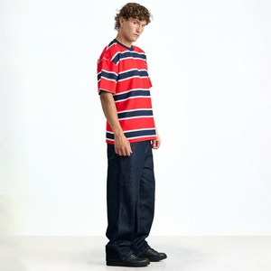 Red Rush Stripe 240 GSM Cotton T-Shirt High Streetwear Boxy Style Oversized T-Shirts Loose Fit Classic Heavyweight Men's <b>Tees</b> - Product Image 5