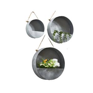Jardinières murales rondes en métal galvanisé attrayantes pour l'intérieur et l'extérieur, décoration de jardin, pots de fleurs suspendus avec poignée en corde de jute - Product Image 1