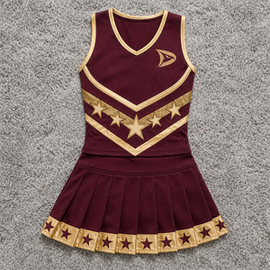 Conjunto de Porristas Premium Transpirable con Detalles de Estrella Dorada Metálica, Uniforme Personalizado para Competencia con Falda Plisada - Product Image 1
