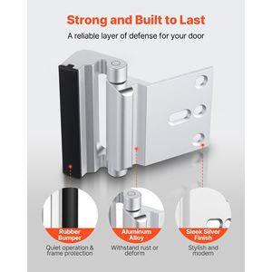 Set di 2 Serrature di Rinforzo per Porte di Sicurezza, Blocco da 3 Pollici, Forza 800 Libbre, 8 Viti, Installazione Interna - Product Image 1