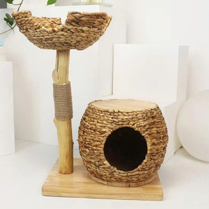 Luxury Solid Wood Rattan Cat House & <b>Nest</b> with Grab Board and Climbing Frame Christmas Edition for Cats and Dogs - Product Image 3