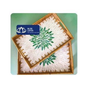 [DISPONIBLE] Plateau moderne en rotin à un niveau avec incrustations de perles pour la table, la salle de bain, les boissons et les collations – Vietnam - Product Image 1