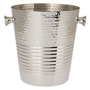 Refroidisseur à bouteille unique en aluminium recyclé fait main avec poignées perlées, élégant seau à glace Mariposa en argent avec chaîne de perles - Product Image 4