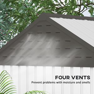 8FT X 6FT White Metal Garden Storage <b>Shed</b> Extra Large Outdoor Tool Storage House Doors <b>Window</b> Air Vents <b>Frame</b> Alloy Plastic - Product Image 6