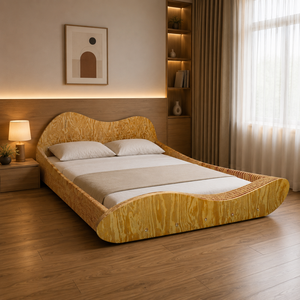 Modern Wooden <b>Bed</b> <b>King</b> <b>Size</b> Minimalist Design Wave Style Lighted <b>Headboard</b> Bedroom Furniture - Product Image 3