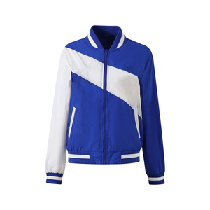 เสื้อแจ็คเก็ตบอมเบอร์แบบมีซิปเต็มตัว สีฟ้ารอยัลบลู ลายพิมพ์สีขาว คอตั้ง น้ำหนักเบา กันลม มีกระเป๋าหน้า ไซส์พลัส - Product Image 1