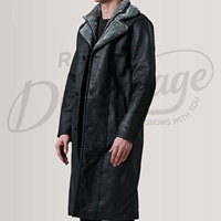 Manteau long en cuir véritable noir pour homme avec doublure en fourrure grise, chaud pour l'hiver, coupe ajustée, en peau de mouton