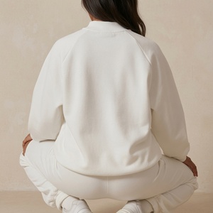 Sweat-shirt oversize à col montant pour femme, blanc uni, avec motif Trackstar, décontracté, à manches longues, pull d'hiver, streetwear - Product Image 2