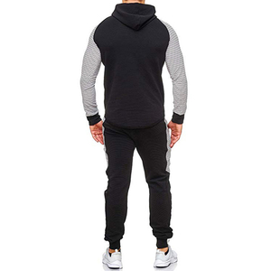 Ensemble de survêtement à capuche pour homme, noir uni, 100% coton, design 2 en 1, sweat-shirt long, poches latérales, respirant, style sportif d'hiver - Product Image 2