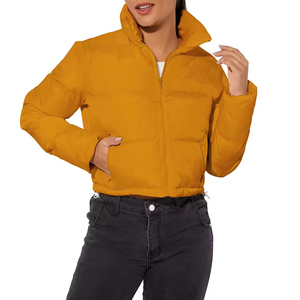 Customized Women's <b>Cropped</b> Knitted Canvas <b>Puffer</b> <b>Jacket</b> High Quality Breathable Waterproof Cotton Polyester Plus Size Winter - Product Image 4