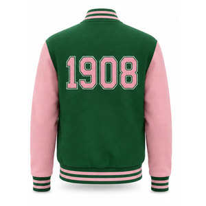 อัลฟ่า |   เสื้อแจ็คเก็ตวาร์ซิตี้ผู้หญิง Aka Sorority Pretty Women สีเขียวและชมพู แต่งกระดุมด้านหน้า พร้อมโลโก้ - Product Image 6