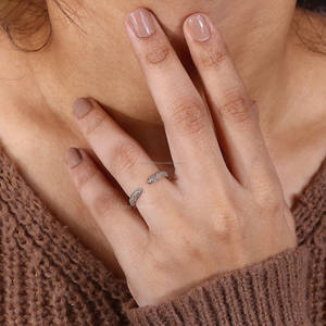 14K Solid Gold Open Cuff Wedding Ring Lab Grown Diamond Anniversary Band Minimalist Open <b>Gap</b> Stackable for Women - Product Image 4