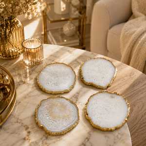 Figurine en Pierre de Sel Blanche à Bord Doré, Support de Tasse à Thé/Café en Pierre Précieuse Fait Main, Décoration d'Intérieur pour Thanksgiving et la Saint-Valentin - Product Image 3