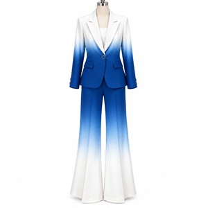 Women Gradient Color High Quality Breathable Suit Set Full Length <b>Pants</b> Turn-<b>down</b> Collar Elegant Design Regular Fit Spring Wear - Product Image 1