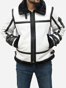 แจ็คเก็ตนักบินหนังแกะแท้สีขาวสำหรับผู้ชายขายส่ง รุ่น B3 Bomber Jacket - Product Image 3