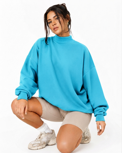 เสื้อสเวตเชิ้ตคอเต่าทรงโอเวอร์ไซส์สำหรับผู้หญิง ผ้าฟลีซหนานุ่ม ทรงหลวม ใส่สบาย เหมาะสำหรับติดป้ายแบรนด์เสื้อผ้า - Product Image 1