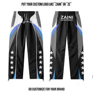 Premium Cotton Lightweight Reversible Streetwear Windbreaker <b>Pant</b> 90 GSM Black Gray Blue <b>White</b> Panel Design Custom Logo Printed - Product Image 1