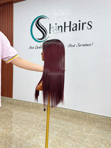 Perruque en cheveux humains avec dentelle frontale HD Kim K, couleur rouge bordeaux, dentelle frontale 13x6, perruques en cheveux humains avec dentelle frontale, couleur 99J, perruque en cheveux humains à 200%, 100% cheveux humains - Product Image 2