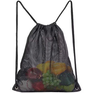 European Market High Quality Customized Firewood Mesh Bag Wholesale Custom Black Polyester Mesh <b>Drawstring</b> <b>Backpack</b> Mesh Bag - Product Image 3