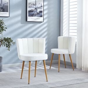 Set di 2 Sedie da Pranzo Moderne Bianche con Schienale Confortevole e Cuscini in Tessuto a Pelo Corto, Gambe in Tubo di Ferro Color Legno - Product Image 3