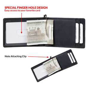 Portefeuille porte-cartes minimaliste en cuir véritable GOUS, noir, blocage RFID, fermeture à clip de 4 pouces - Product Image 4