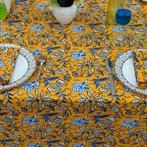 <b>Square</b> Printed Cotton <b>Tablecloth</b> Floral Pattern Yellow Blue Traditional Chinese Style Washable Home Use - Product Image 4