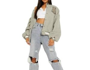 Vestes universitaires sur mesure pour femmes, grande taille, mode, décontractées, imperméables, lourdes, vêtements teints, vente en gros de vestes universitaires pour femmes - Product Image 2