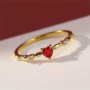 Hallmark Silver Red Heart Minimal 18K Gold Plated <b>Dome</b> <b>Ring</b> with Zircon - Product Image 2