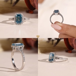 Anillo de Boda de Oro Blanco de 14K con Diamante CVD Cultivado en Laboratorio, Corte Radiante, Color Azul Intenso, Claridad VS1, 1.00 Quilates, Certificado IGI - Product Image 5