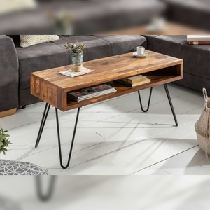Table basse moderne Vandana Heritage Craft SCORPION 100 cm en bois massif Sheesham avec espace de rangement et pieds en forme d'épingle à cheveux - Product Image 4
