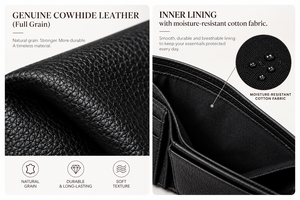 กระเป๋าสตางค์หนังแท้ผู้ชายแบบมินิมอลสีน้ำตาลพับสองตอน ป้องกัน RFID พร้อมช่องใส่บัตร  โลโก้ปั๊มนูน แฟชั่นธุรกิจ - Product Image 4