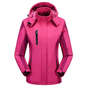 Men Women Winter <b>Jacket</b> <b>Fleece</b> <b>Lined</b> Waterproof Windproof Hooded Outdoor Warm Padded Coat Blue Red Black Olive Pink - Product Image 2