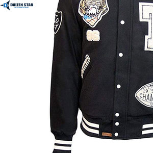 Men's Black Varsity Jacket With Embroidered Letter T And Patch Designs Preppy Style Autumn Wear - Product Image 5