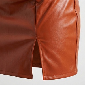 Minifalda de Cintura Alta para Mujer, de Piel Sintética, con Abertura Lateral, Color Sólido Brillante, Diseño Sexy, para Todas las Temporadas - Product Image 5