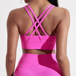 Soutien-gorge de sport pour femme, couleur unie, dos croisé, haute résistance, haut de gamme, pour entraînement complet, gym, yoga, avec coussinets de poitrine - Product Image 5