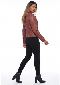 Wholesale Women Genuine Leather Studded <b>Jacket</b> Distressed <b>Punk</b> Biker Coat Custom Polyester Lining Slim Fit Winter XL - Product Image 5